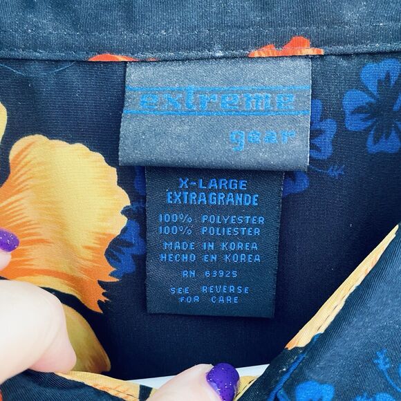 Extreme Gear Hawaiian Shirt Blue Pin Up Girlie Short Sleeve Mens Large Deadstock - Picture 11 of 12